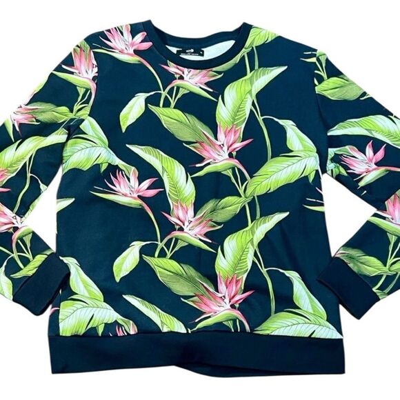 oodji Tropical Print on Black Sweatshirt lightweight size xl - Picture 1 of 7